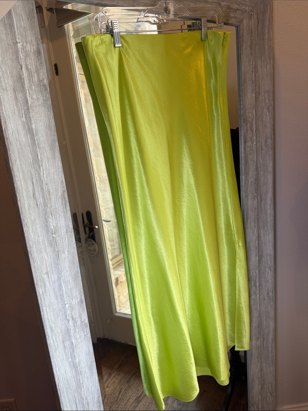 Vince Neon Lime Satin Maxi Skirt